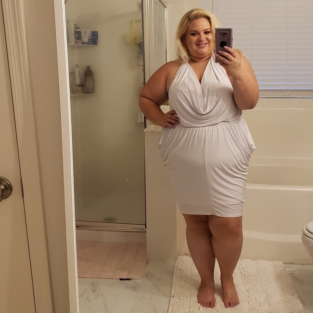 White slinky halter dress